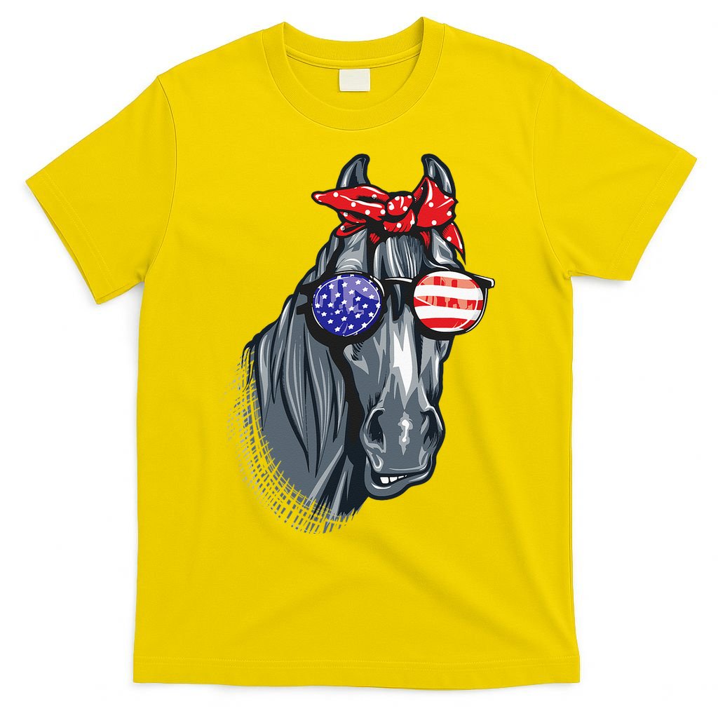 Horse 4th Of July Horse Graphic American Flag T-Shirt