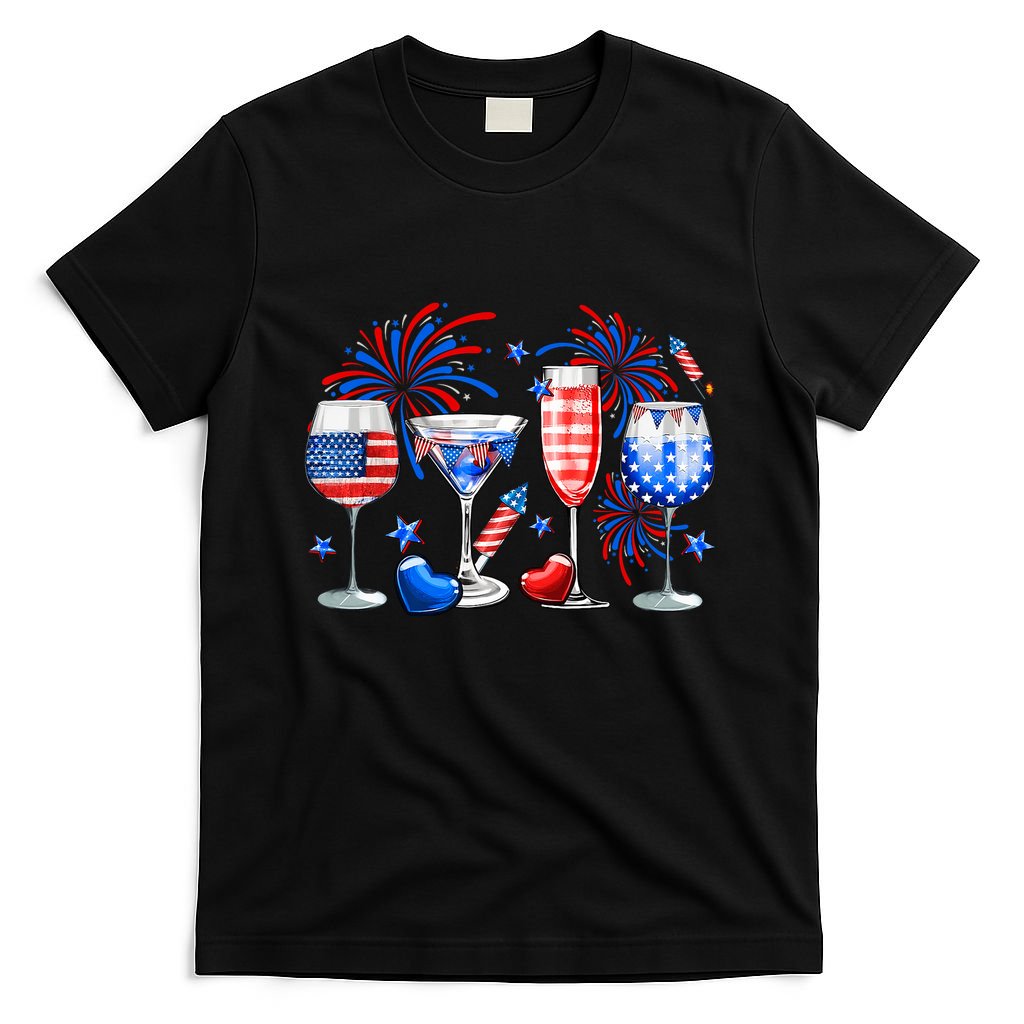 Happy 4th Of July Wine Glasses USA Flag Drinking Party T-Shirt
