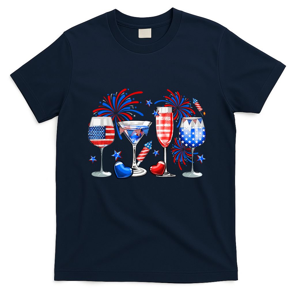 Happy 4th Of July Wine Glasses USA Flag Drinking Party T-Shirt