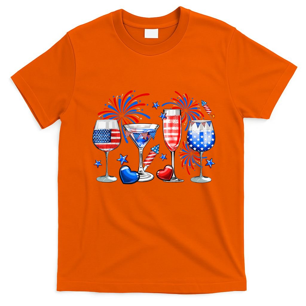 Happy 4th Of July Wine Glasses USA Flag Drinking Party T-Shirt