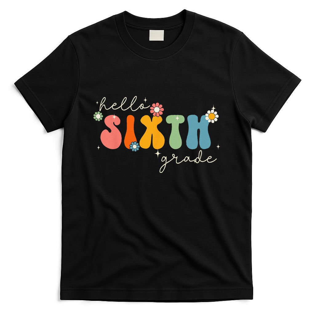 Hello 6th Grade Retro Groovy Back To School Teacher T-Shirt