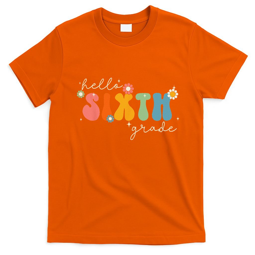 Hello 6th Grade Retro Groovy Back To School Teacher T-Shirt