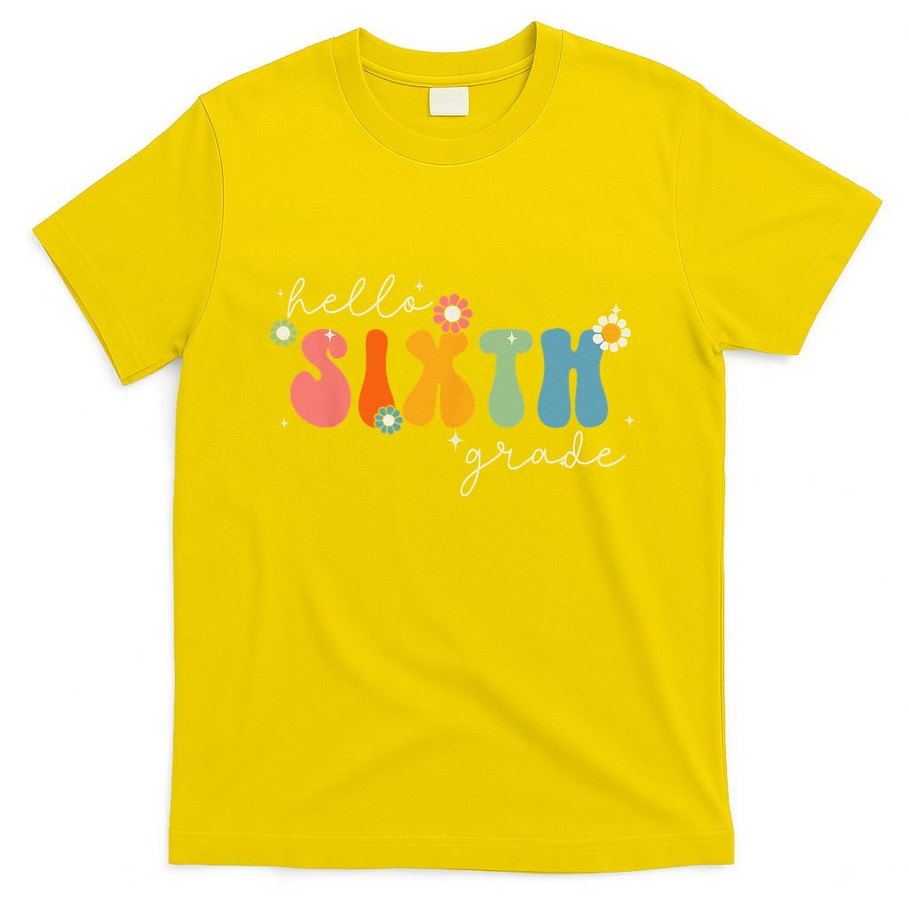 Hello 6th Grade Retro Groovy Back To School Teacher T-Shirt