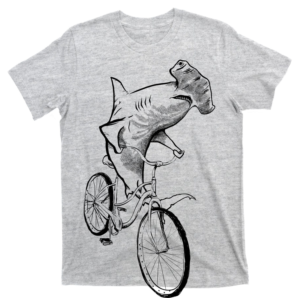 Hammerhead Shark Riding Bicycle T-Shirt