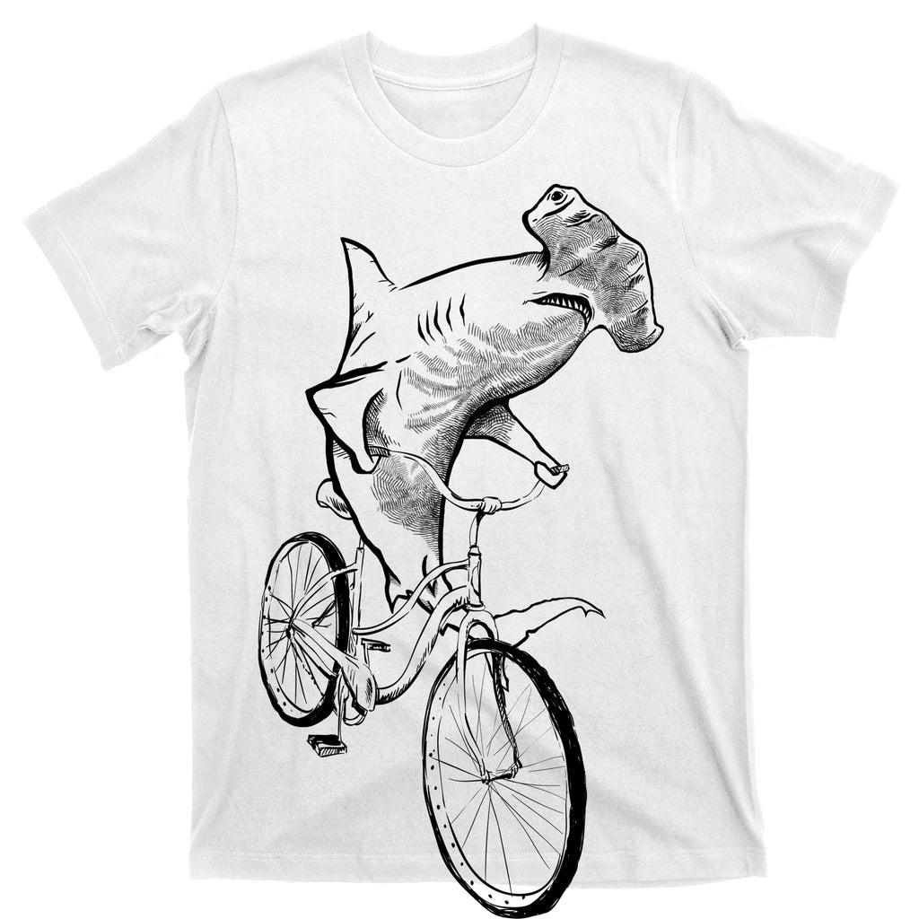 Hammerhead Shark Riding Bicycle T-Shirt