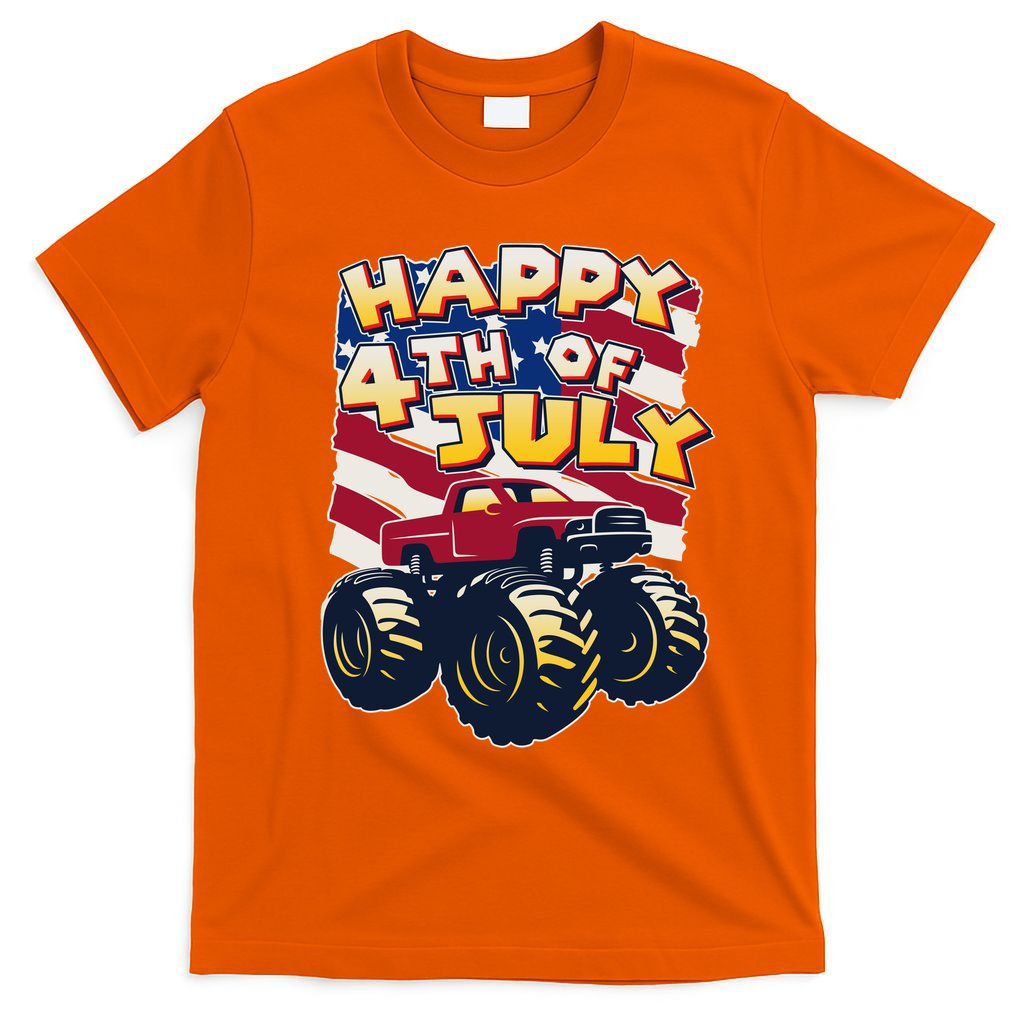Happy 4th of July USA  America Flag Monster Truck T-Shirt