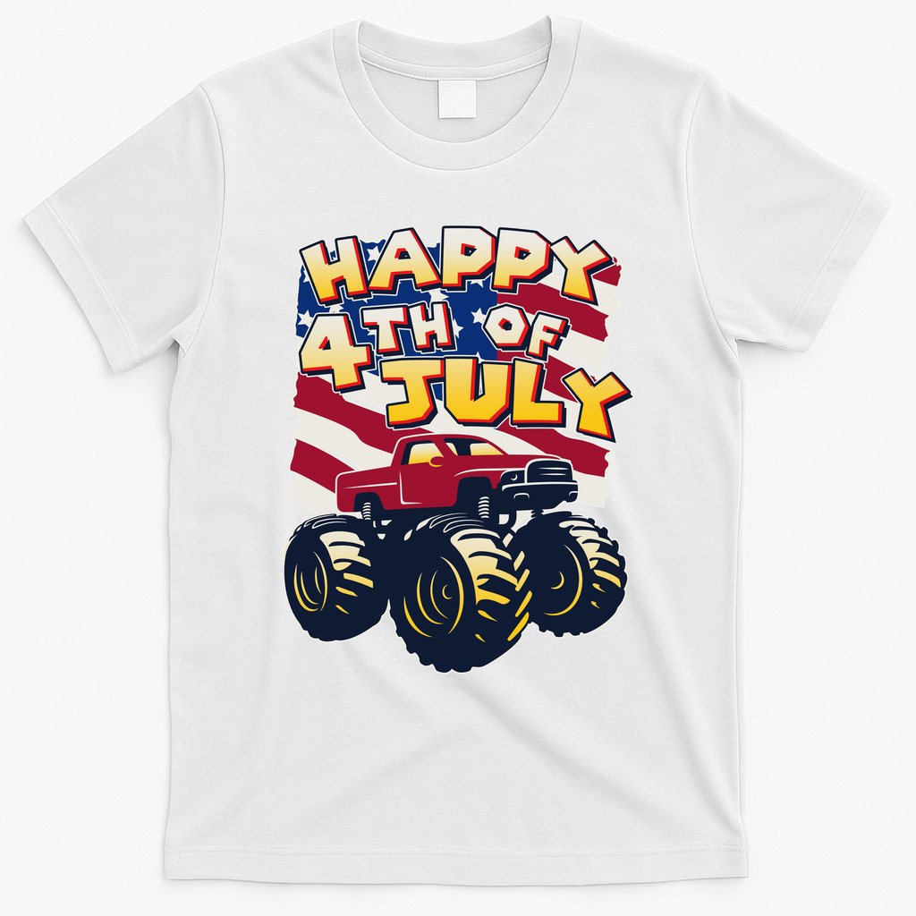 Happy 4th of July USA  America Flag Monster Truck T-Shirt