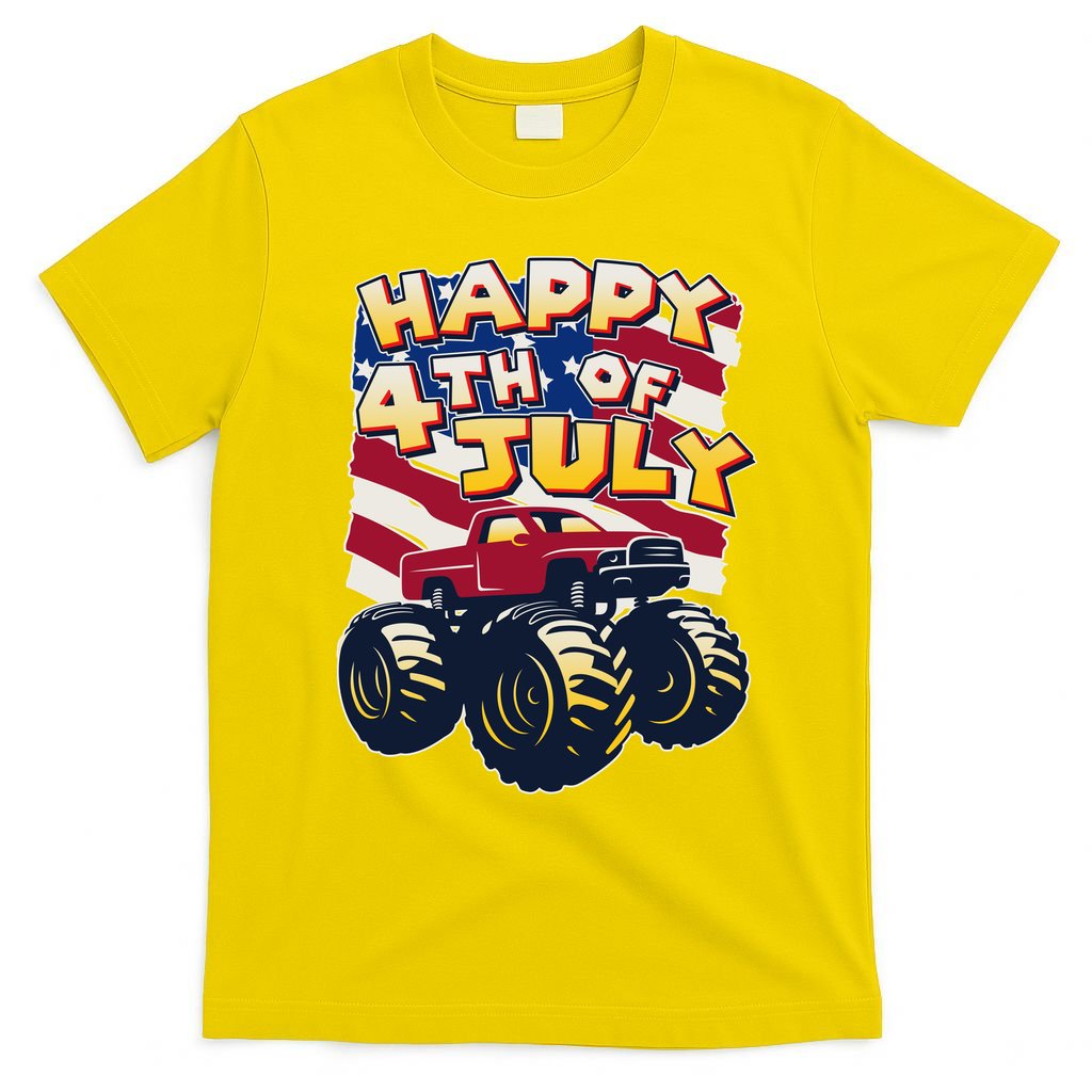 Happy 4th of July USA  America Flag Monster Truck T-Shirt