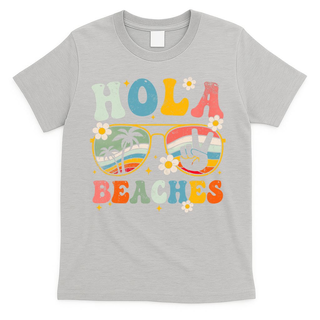 Hola Beaches Groovy Retro Funny Beach Vacation Summer T-Shirt