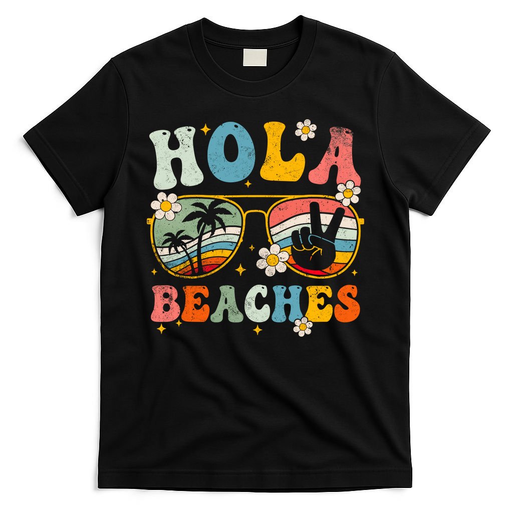Hola Beaches Groovy Retro Funny Beach Vacation Summer T-Shirt