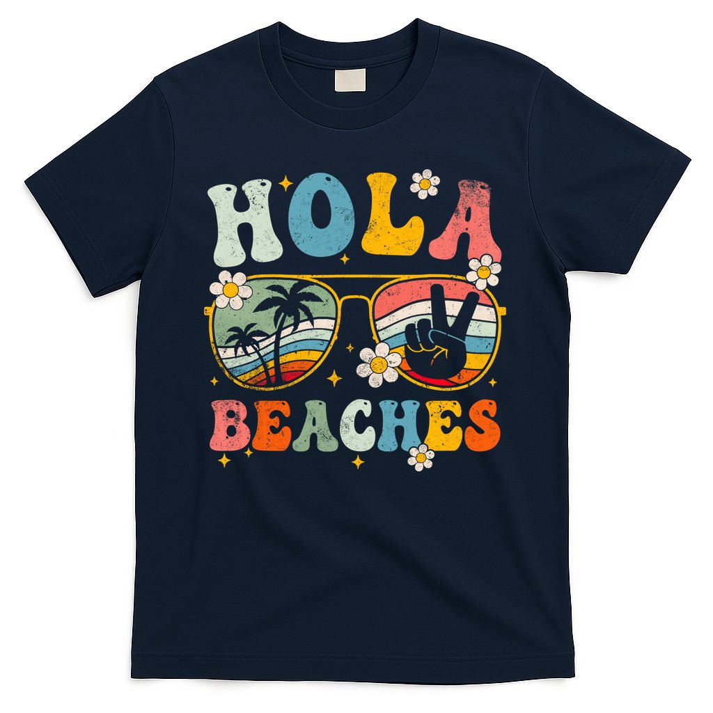 Hola Beaches Groovy Retro Funny Beach Vacation Summer T-Shirt