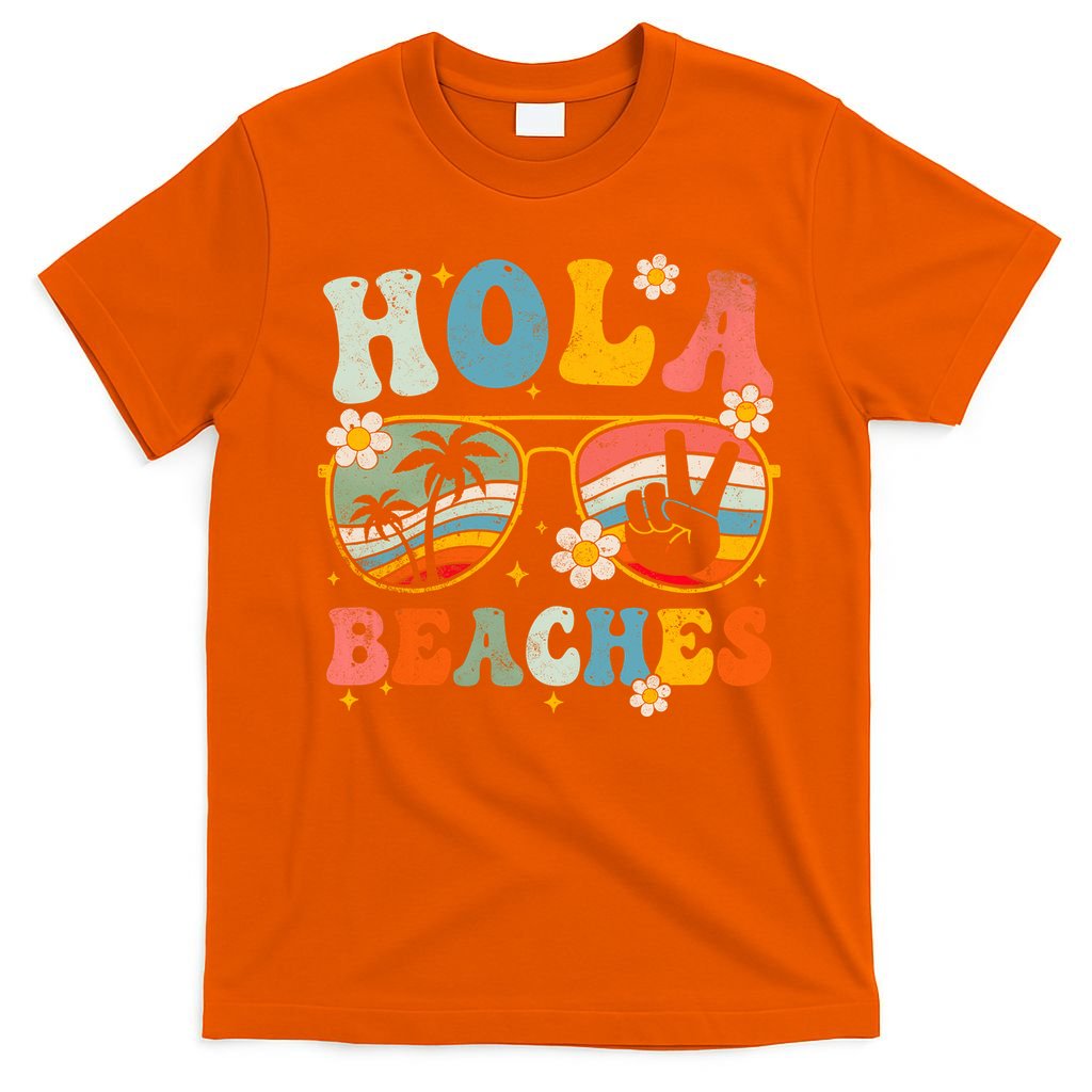 Hola Beaches Groovy Retro Funny Beach Vacation Summer T-Shirt