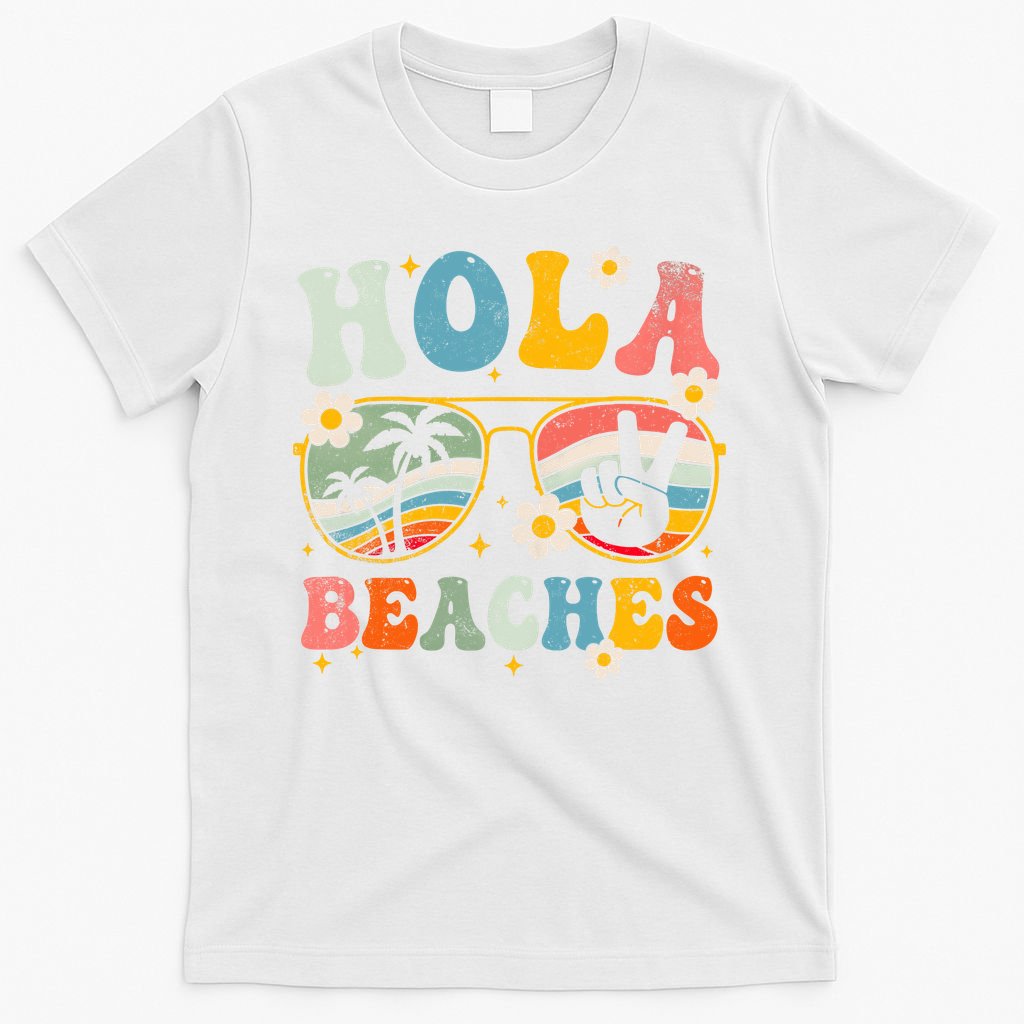 Hola Beaches Groovy Retro Funny Beach Vacation Summer T-Shirt