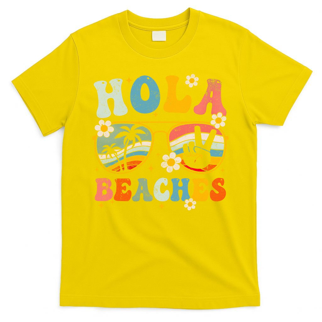 Hola Beaches Groovy Retro Funny Beach Vacation Summer T-Shirt