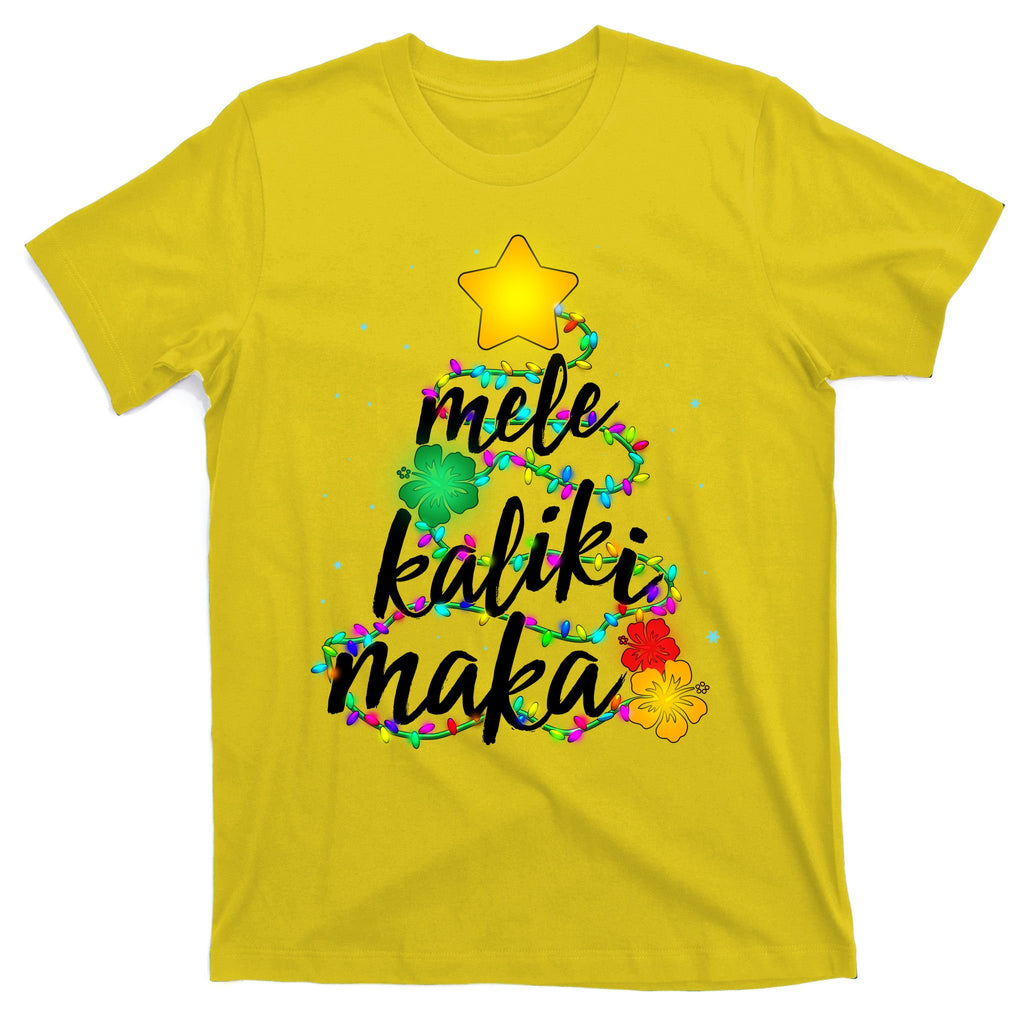 Hawaiian Christmas Mele Kaliki Maka Hibiscus Tree T-Shirt