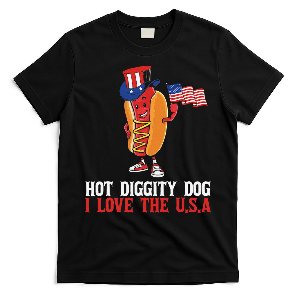 Hot Diggity Dog I Love The USA Happy 4th Of July Hotdog T-Shirt