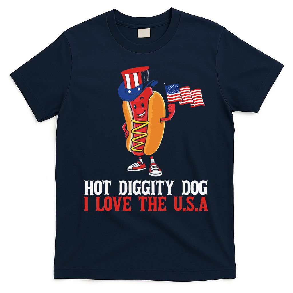 Hot Diggity Dog I Love The USA Happy 4th Of July Hotdog T-Shirt