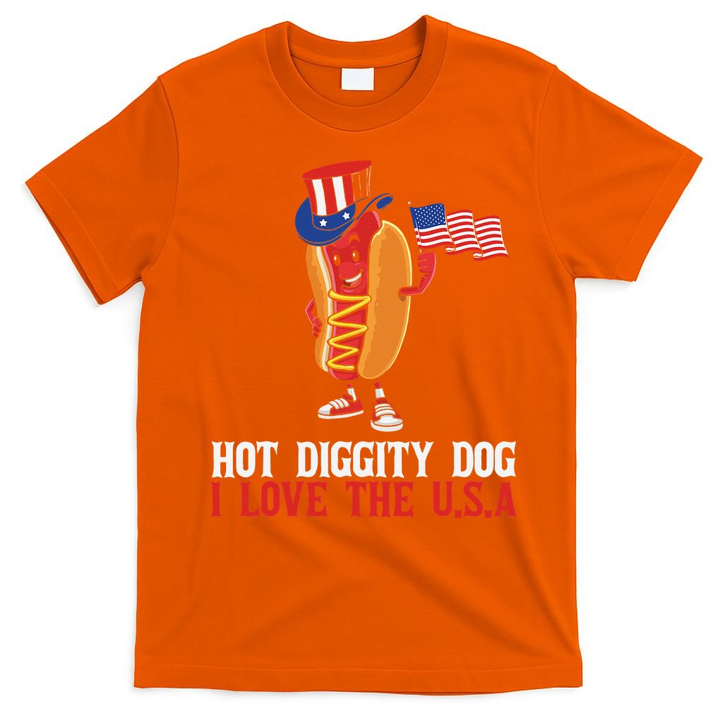 Hot Diggity Dog I Love The USA Happy 4th Of July Hotdog T-Shirt