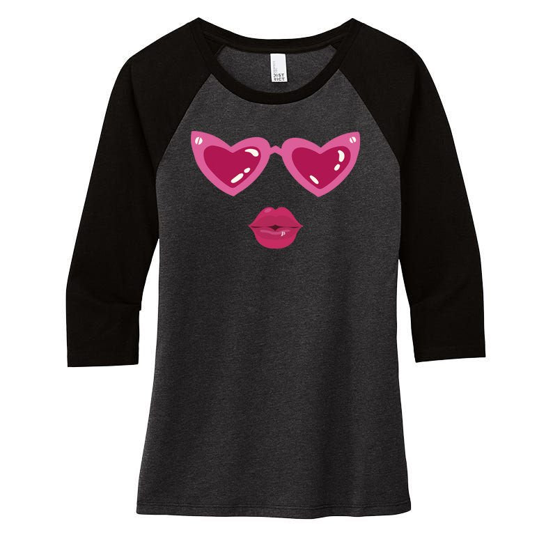 Heart Eyes Kiss Valentine Women's Tri-Blend 3/4-Sleeve Raglan Shirt