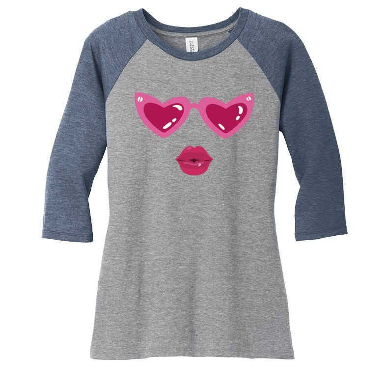 Heart Eyes Kiss Valentine Women's Tri-Blend 3/4-Sleeve Raglan Shirt