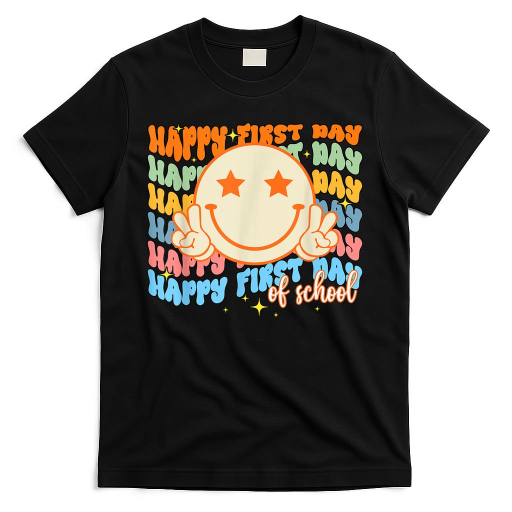 Happy First Day Of School Hippie Face Back To School Teacher T-Shirt