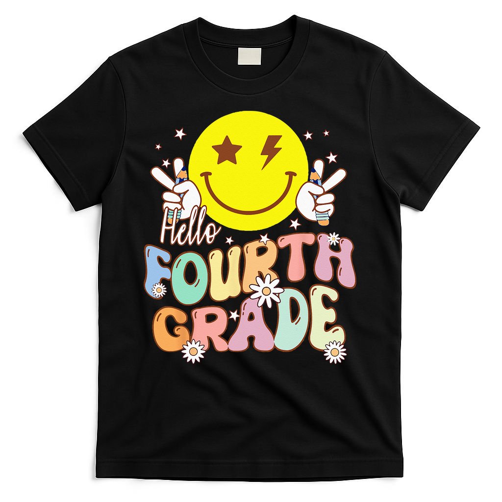 Hello Fourth Grade Funny Smile Face 4th Grade Back To School T-Shirt