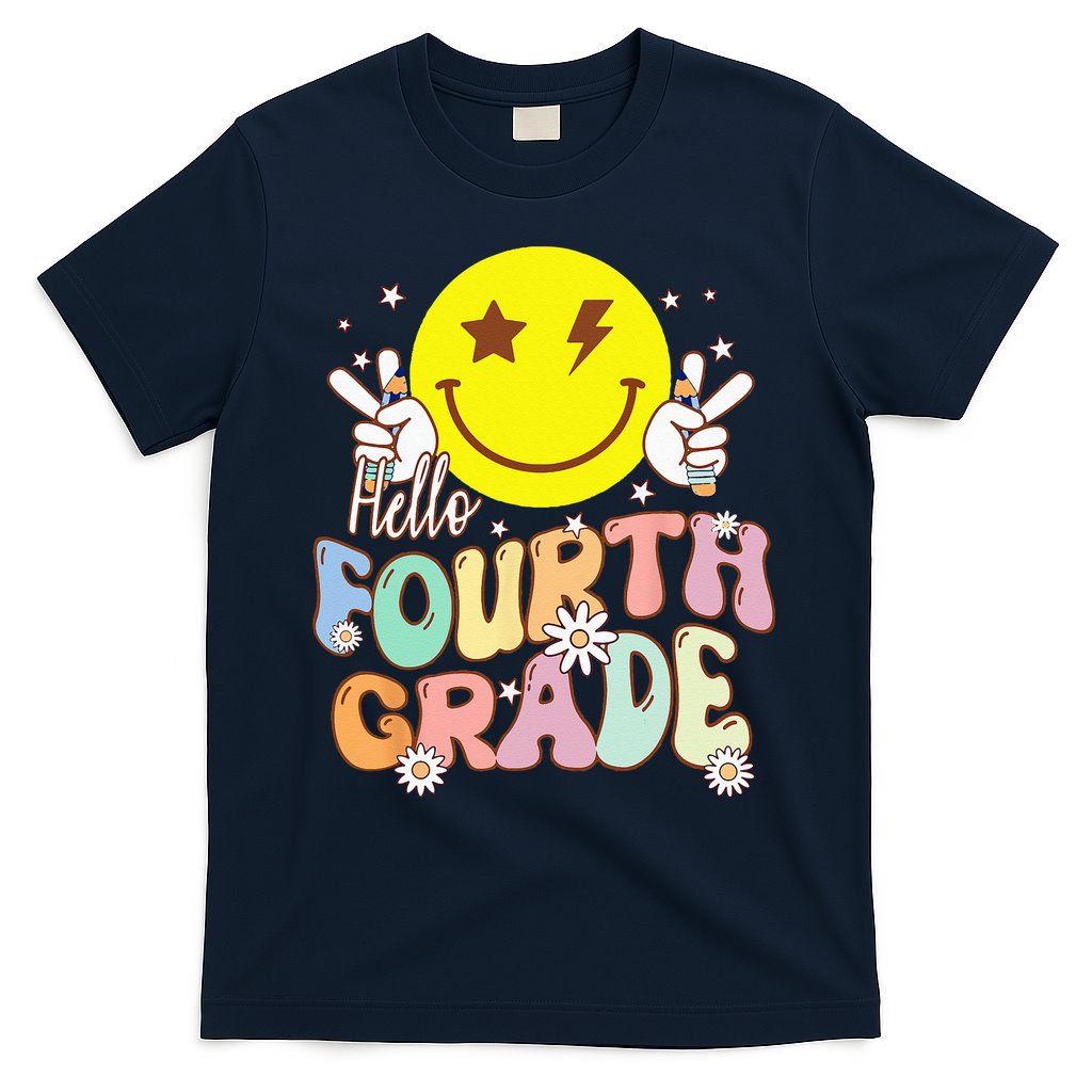 Hello Fourth Grade Funny Smile Face 4th Grade Back To School T-Shirt