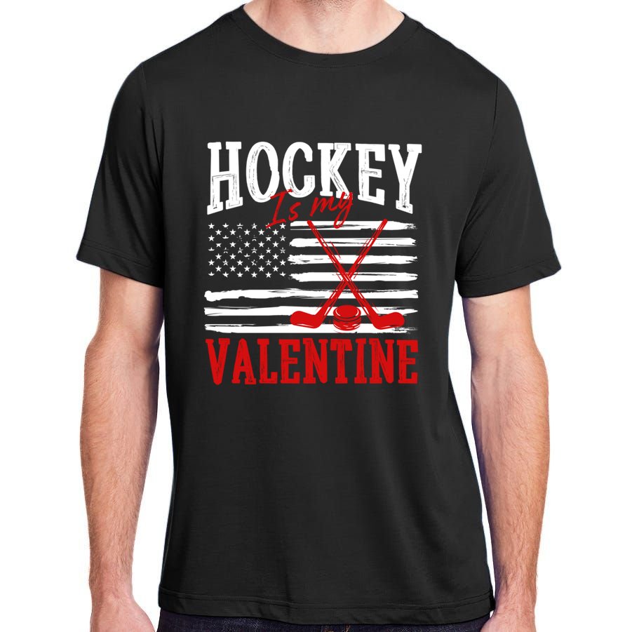 Hockey Is My Valentine ValentineS Day Ice Hockey Us Flag Gift Adult ChromaSoft Performance T-Shirt