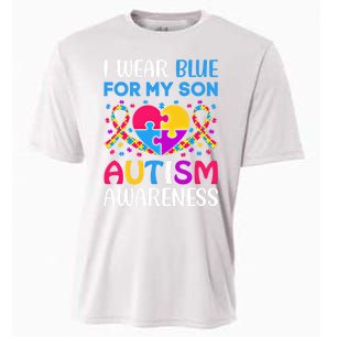 Heart I Wear Blue For My Son Autism Awareness Month Meaningful Gift Cooling Performance Crew T-Shirt