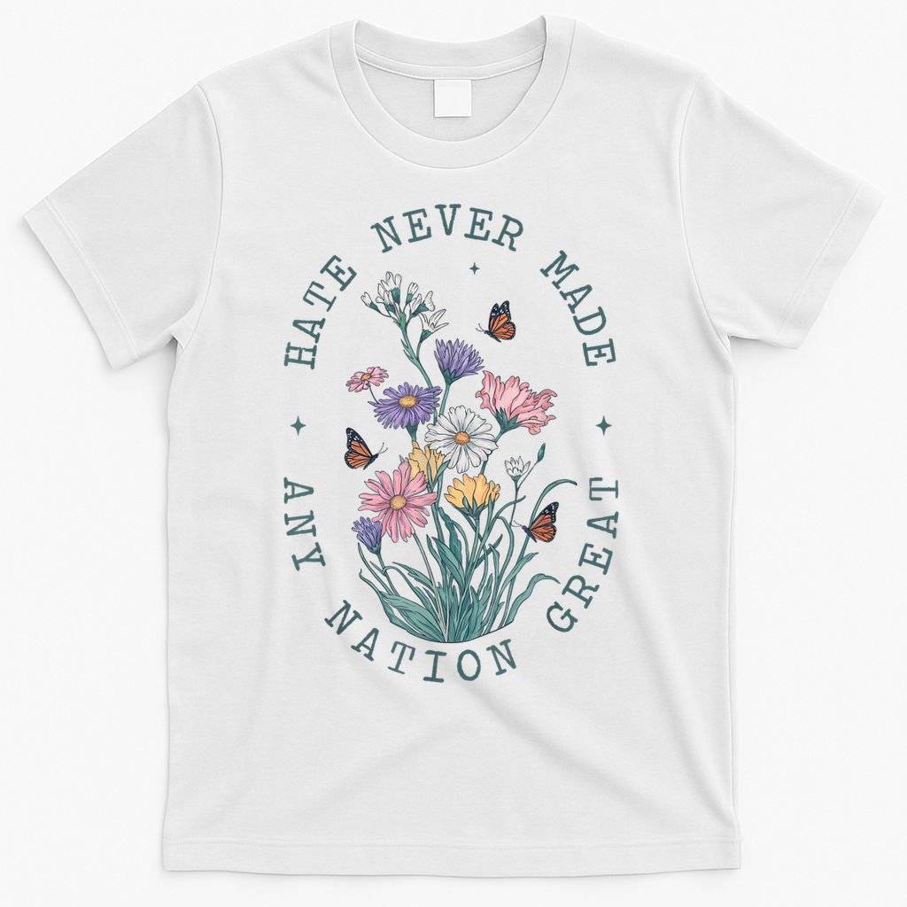 Hate Never Made Any Nation Great Anti Trump Floral Butterflies T-Shirt