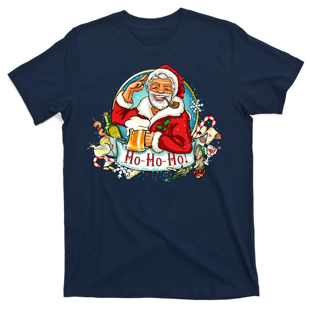 Ho-Ho-Ho Drinking Smoking Santa Claus Christmas T-Shirt