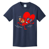Heart Playing American Football Valentines Day Sports Kids T-Shirt