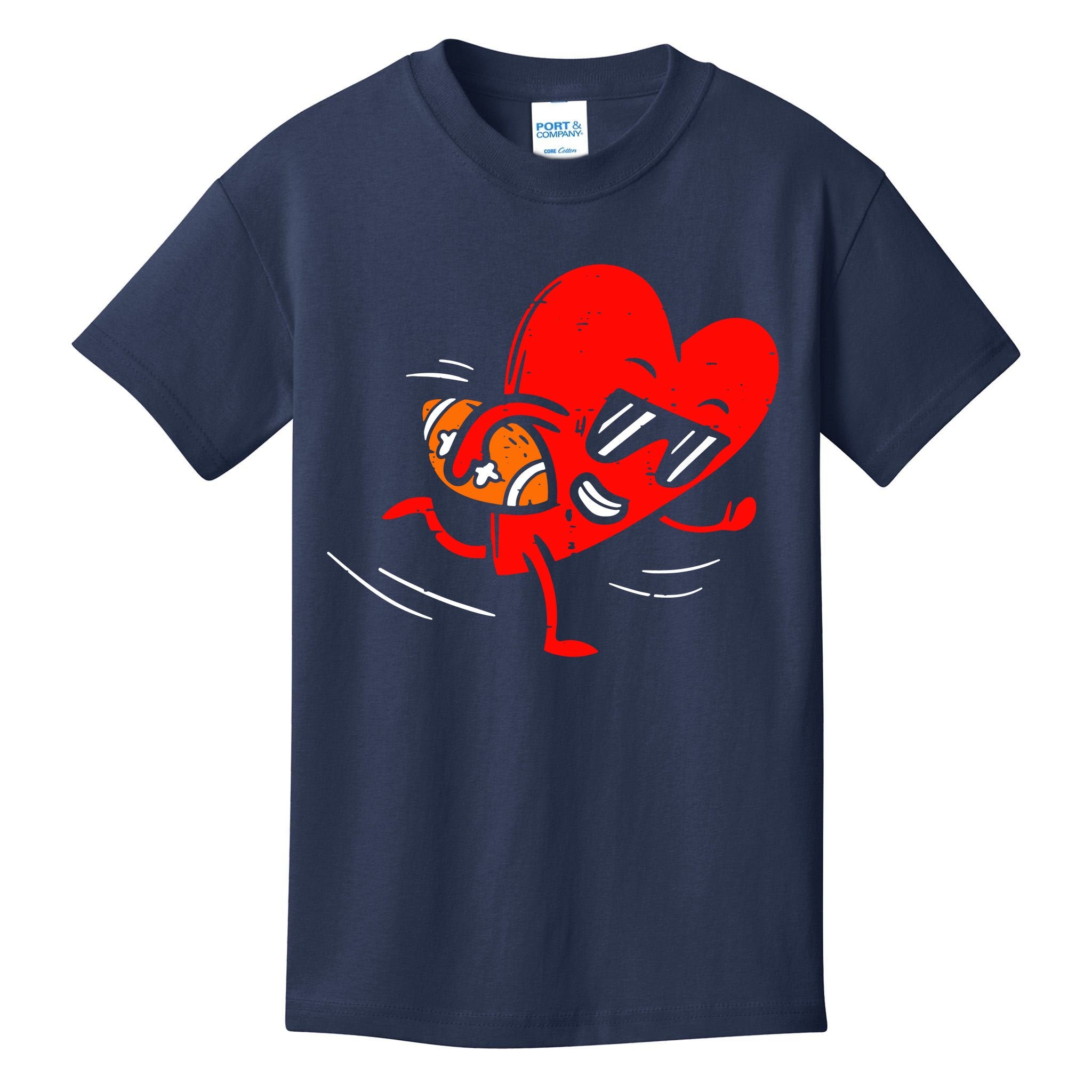 Heart Playing American Football Valentines Day Sports Kids T-Shirt