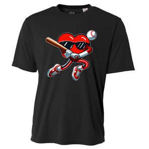 Heart Playing Baseball Funny Valentines Day Cooling Performance Crew T-Shirt