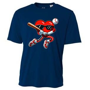 Heart Playing Baseball Funny Valentines Day Cooling Performance Crew T-Shirt