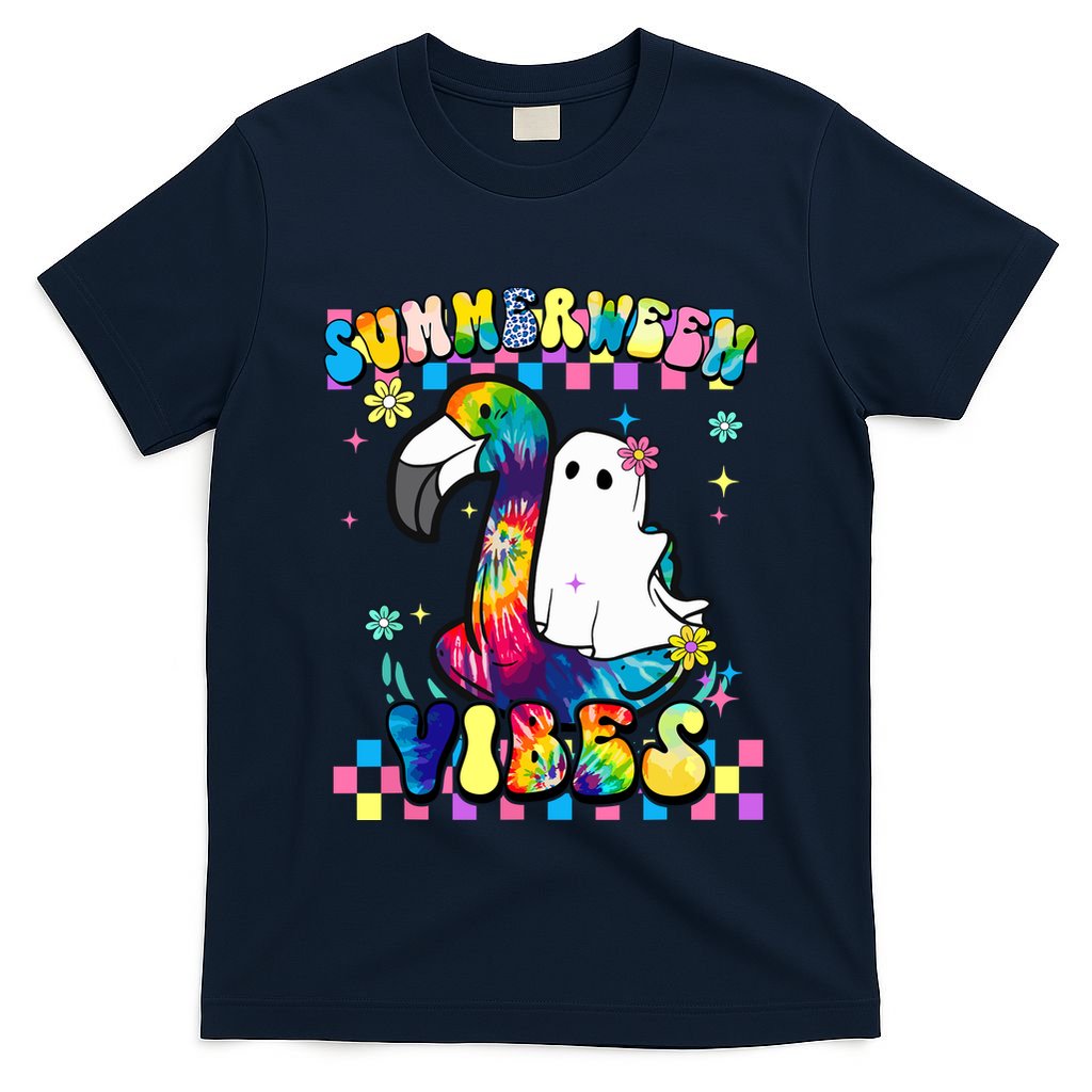 Halloween Summerween Ghost On A Pool Funny Spooky Summer T-Shirt