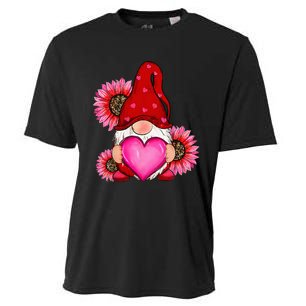 Happy ValentineS Day Gnome With Leopard Sunflower Valentine Cooling Performance Crew T-Shirt