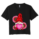 Happy ValentineS Day Gnome With Leopard Sunflower Valentine Women's Crop Top Tee