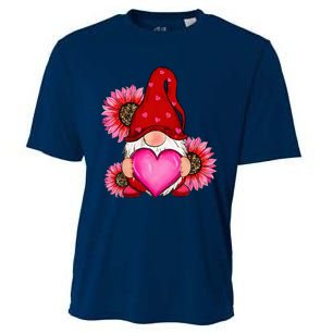 Happy ValentineS Day Gnome With Leopard Sunflower Valentine Cooling Performance Crew T-Shirt