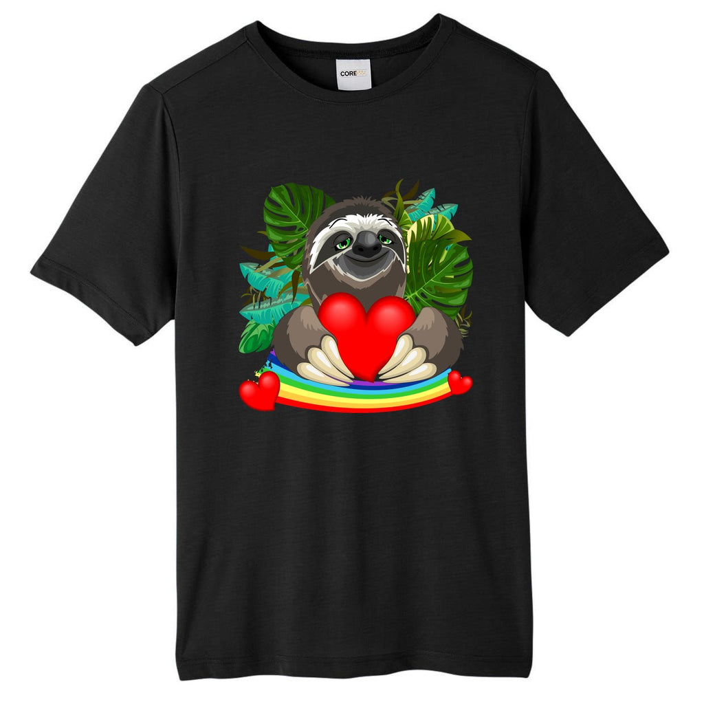 Happy Valentines Day Cute Sloth With Rainbow And Heart Tall Fusion ChromaSoft Performance T-Shirt