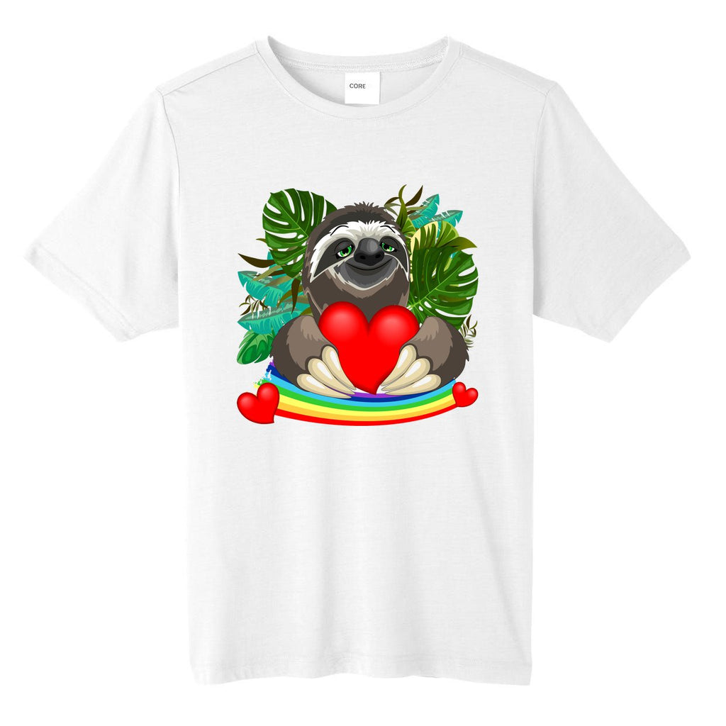 Happy Valentines Day Cute Sloth With Rainbow And Heart Tall Fusion ChromaSoft Performance T-Shirt