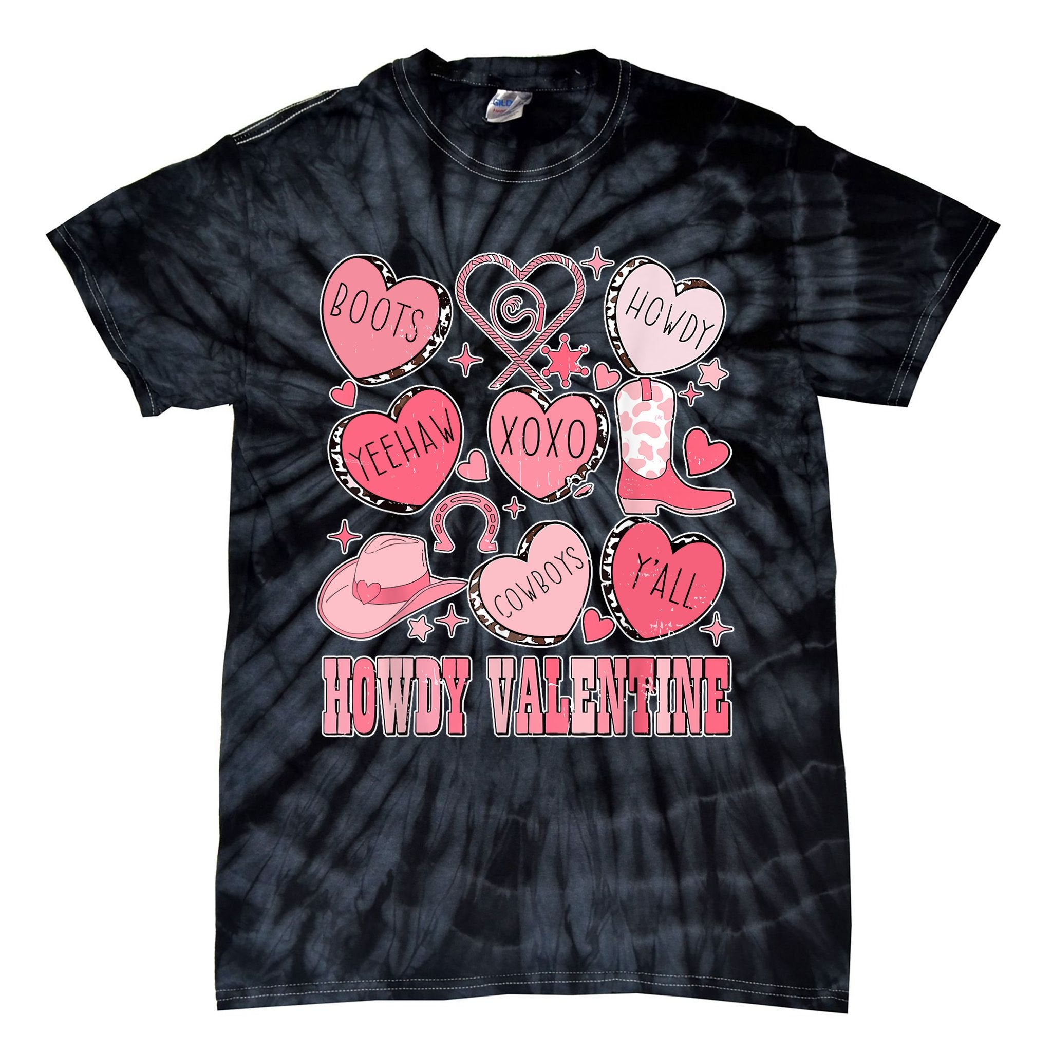 Howdy Valentine Western Valentines Cowgirl Tie-Dye T-Shirt