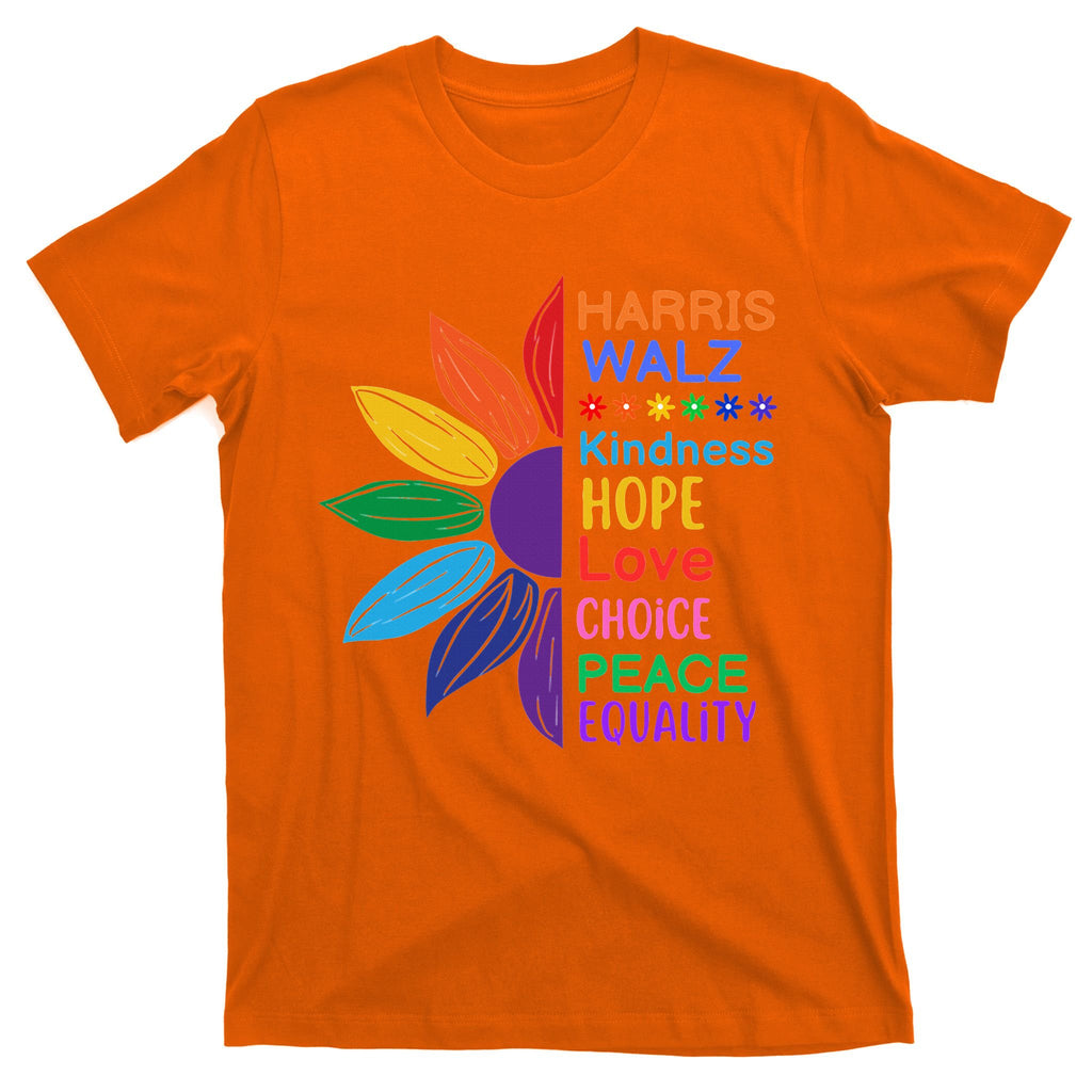 Harris Walz Diversity Rainbow Daisy Sunflower Vote Blue T-Shirt