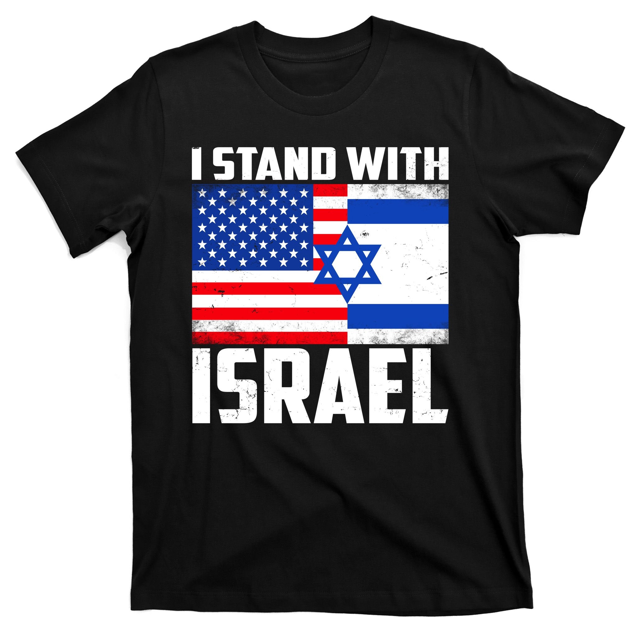 I Stand With Israel US Flags United Distressed T-Shirt