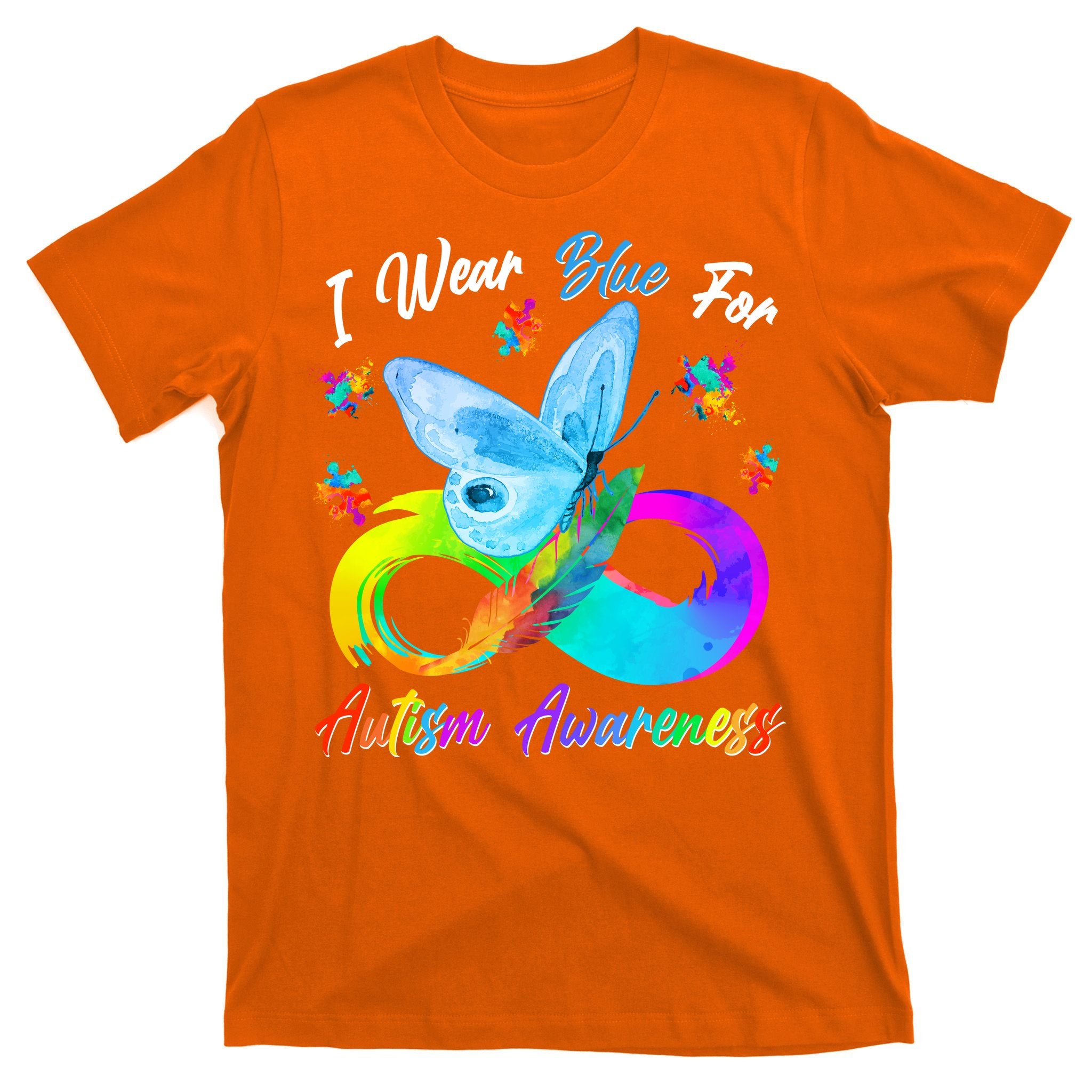 I Wear Blue For Autism Awareness Butterfly Infinity Rainbow  T-Shirt