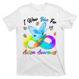 I Wear Blue For Autism Awareness Butterfly Infinity Rainbow  T-Shirt