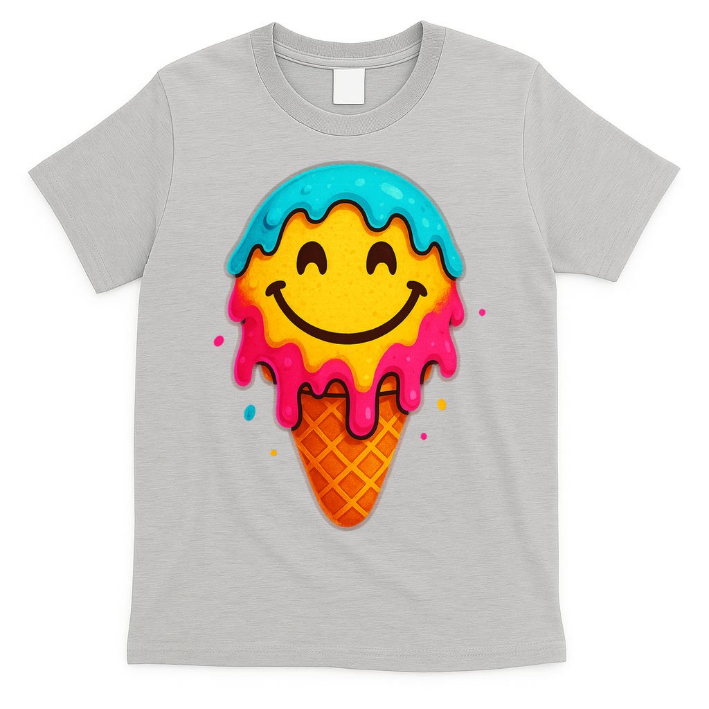 Ice Cream Cone Drip Smile Face  T-Shirt