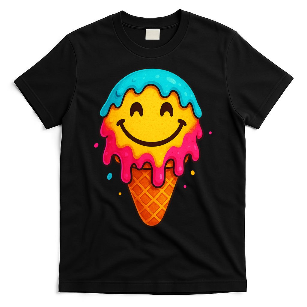Ice Cream Cone Drip Smile Face  T-Shirt