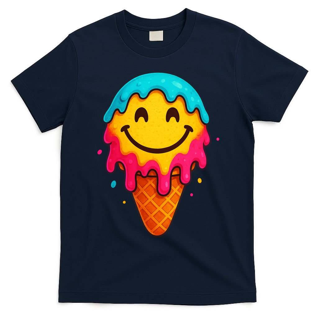 Ice Cream Cone Drip Smile Face  T-Shirt