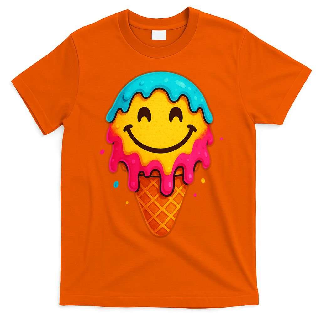 Ice Cream Cone Drip Smile Face  T-Shirt